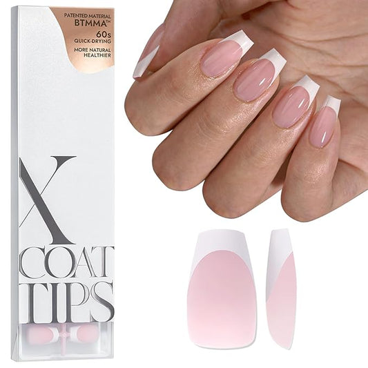 BTArtboxnails French Gel Nail Tips - French Tip Press on Nails Pink Short Coffin XCOATTIPS for Nail Extensions