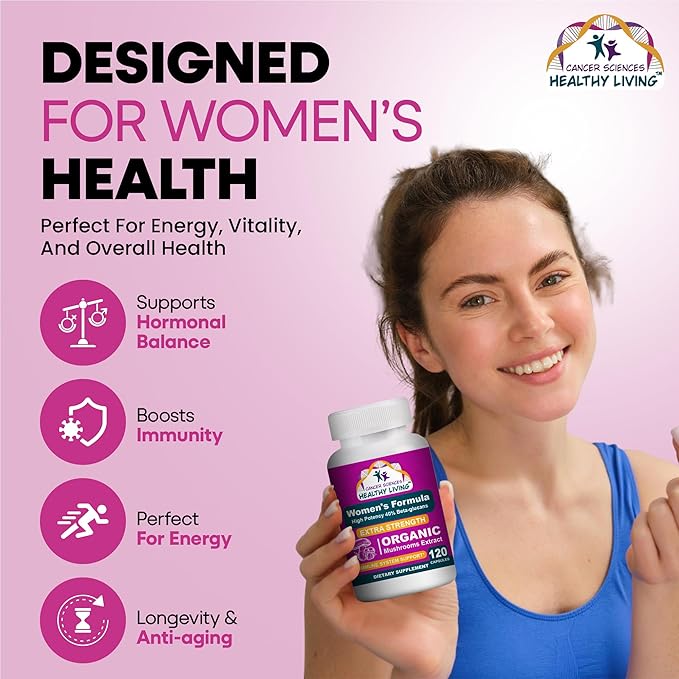 Cancer Sciences Organic Multivitamin for Women - Mushroom Supplement Extract - Hormonal & Immune Support Vitamins - 1,500mg Non-GMO Wellness Mushroom Complex with 40% Beta-Glucans,120 Capsules