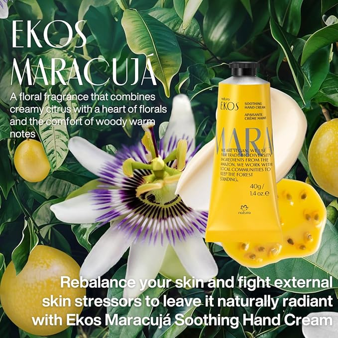 Natura - Ekos Hand Cream Quartet Variety Pack, 4 Creams - Passion Fruit, Brazil Nut (Castanha), Tukumã, Açaí Hand Cream - Vegan Skin Care - Brazilian Beauty Secrets - Travel Size - 1.41oz (40g)