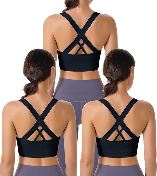 Evercute Sports Bra for Women Padded Medium Support Criss Cross Strappy Bras Seamless High Impact Yoga Exercise Athletic Bras