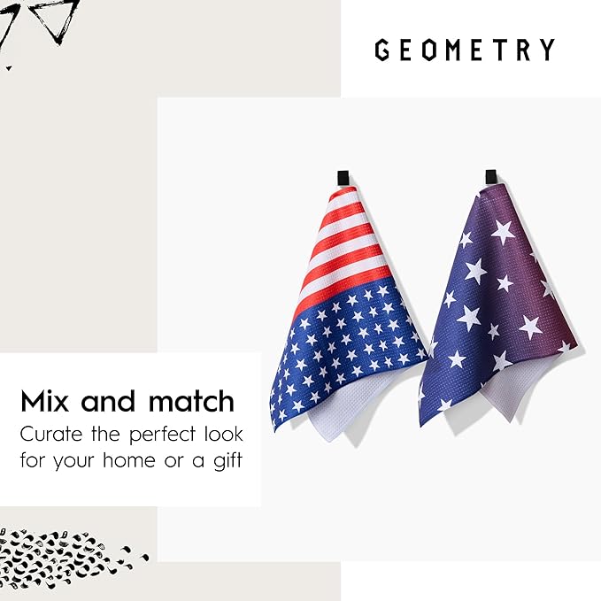 GEOMETRY Bar Towels for Kitchen Premium Towels for Cleaning Dishes & Glassware - Absorbent & Fast Drying Kitchen Towels - Star Spangled, 12" x 14" - 1-Piece