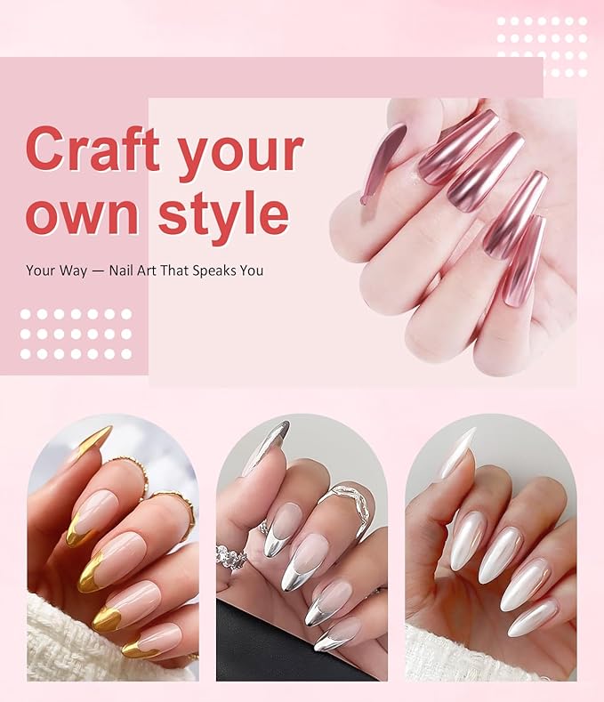 Gold Chrome Nail Powder BISHENGYF -【Magic Mirror Effect】 Pearl Chrome Nail Powder Aurora Mermaid Iridescent White Roas Gold Nail Chrome Powder Pigment Glitter Dust for Manicure Decroation DIY