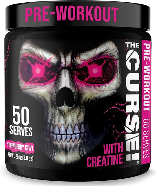 JNX SPORTS The Curse! Pre Workout Powder for Men & Women, Caffeine, Beta-Alanine, Creatine, L-Citrulline, 50 Servings, Strawberry Kiwi Flavor – Boost Energy, Strength & Focus