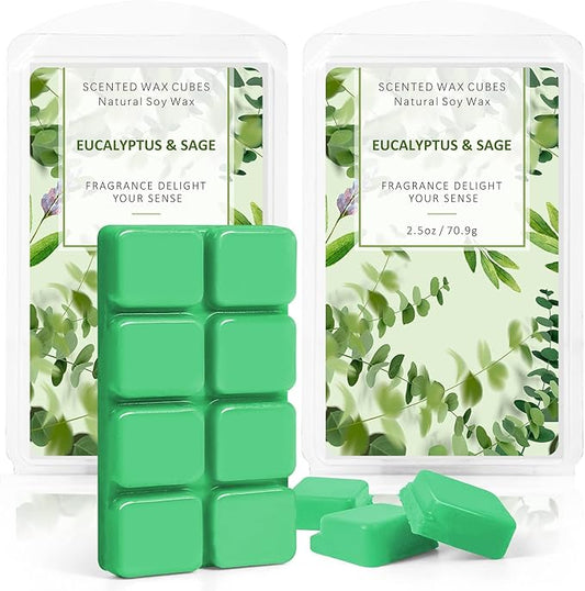 SCENTORINI Wax Melts, Wax Cubes, Eucalyptus & Sage Wax Melts, Soy Scented Wax Melts for Wax Warmers Christmas Decor, Wax for Home Scented, 2 x 2.5 oz