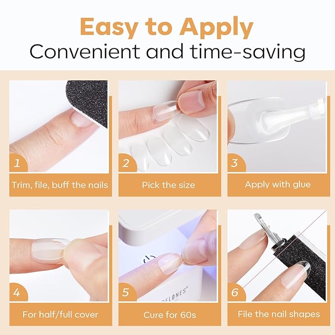 modelones Short Oval Nail Tips, Pre-shaped Soft Gel Tips Fake Nails False Acrylic Clear Full Cover Press on Extension Kit Gel Manicure DIY at Home 216PCS 12Sizes