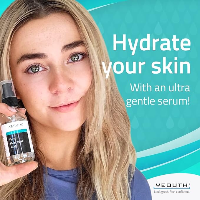 YEOUTH Pure Hyaluronic Acid Serum for Face 99% for Dry & Dull Skin, Hydrating Hyaluronic Acid Face Serum for Women & Men, For All Skin Types 1oz