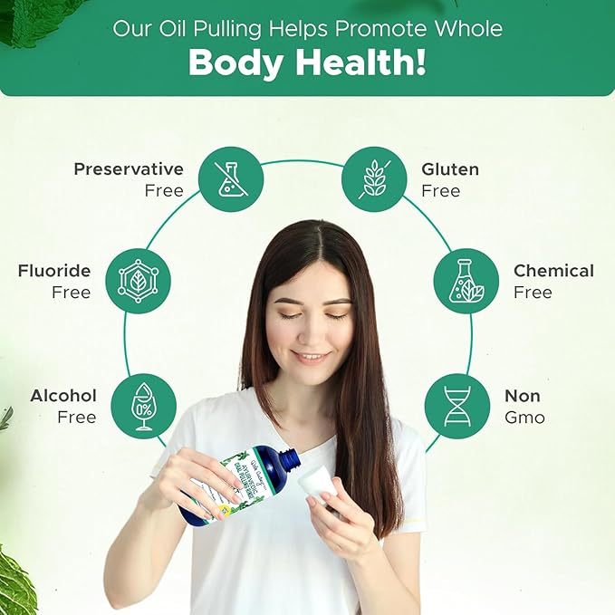 Pack of 3 Ayurvedic Organic Oil Pulling for Teeth and Gums | Refreshing Mint Flavored Oral Rinse Mouthwash | Essential Oils for Bad Breath | Teeth Whitening Pulling Oil & Gum Care Mouthwash-8 FL Oz