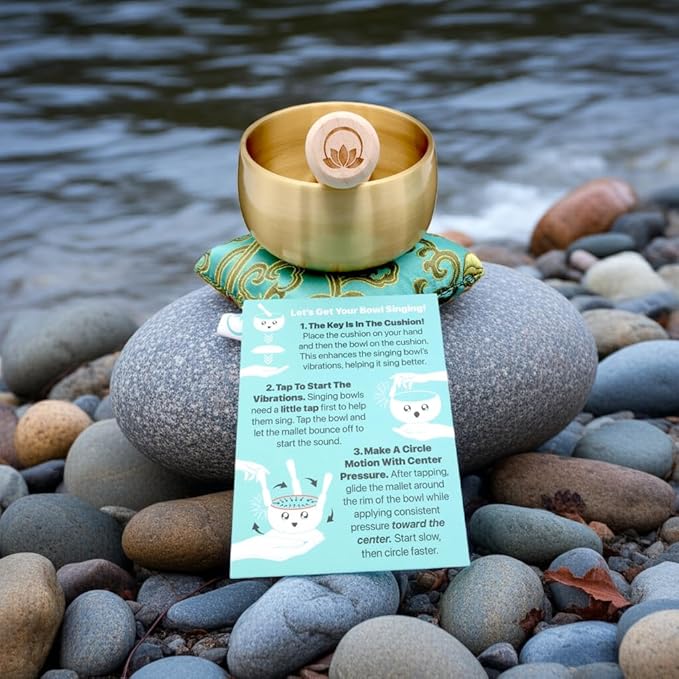 Tibetan Singing Bowl Set – Portable Handcrafted Sound Bowl for Meditation, Chakra Healing, Yoga, Stress Relief -ZenSerenity Bowl – Lotus Edition - by Circle Up