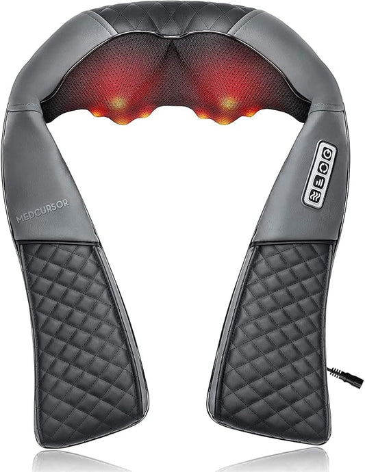 Medcursor Neck Massager, Portable Electric Shiatsu Back Massage Device with Heat, Deep Tissue 3D Kneading Pillow for Muscle Pain Relief (No Battery)
