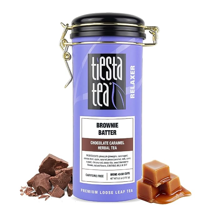 Tiesta Tea - Brownie Batter - Chocolate Caramel Herbal Tea - Loose Leaf Tea Blend - Non-Caffeinated Herbal Tea - Make Hot or Iced Tea Up to 40-50 Cups - 6 oz Refillable Tin