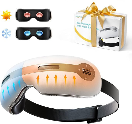 ALLJOY Eye Massager with Heat and Cooling for Migraines, Eye Massager for Relief of Migraine, Dry Eyes, Sleep, Rechargeable Bluetooth Music, Gifts for Women and Men
