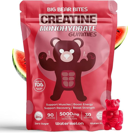 Creatine Monohydrate Gummies for Men & Women | 5000mg of Creatine Gummies per Serving | Sugar, Gluten Free & Halal | Pack of 90 for Pre Workout & Muscle Recovery | Watermelon Flavor