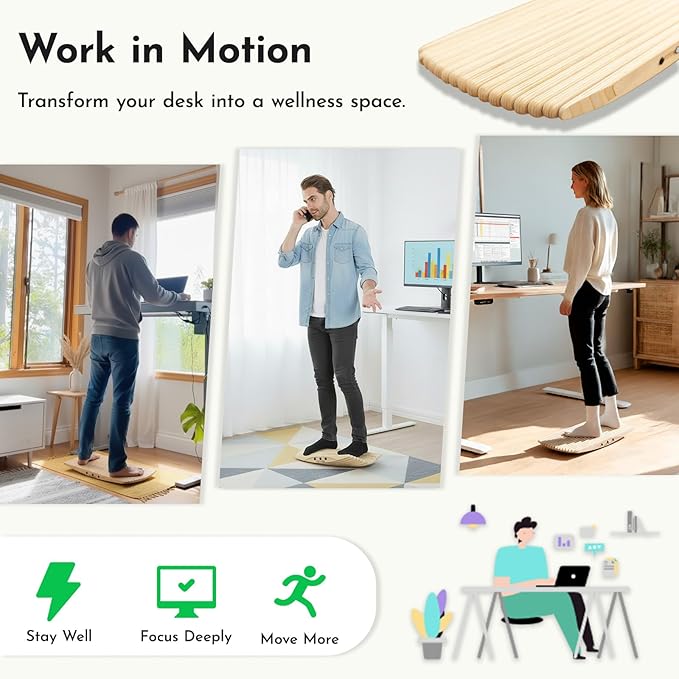 Adult Balance Board for Standing Desk - Anti-Fatigue 360° Rocker Wobble Board for Exercise, Focus & Movement - Sustainable Anti-Slip Flat Standing Board to Simulate Surfing, Skiing & Skateboarding