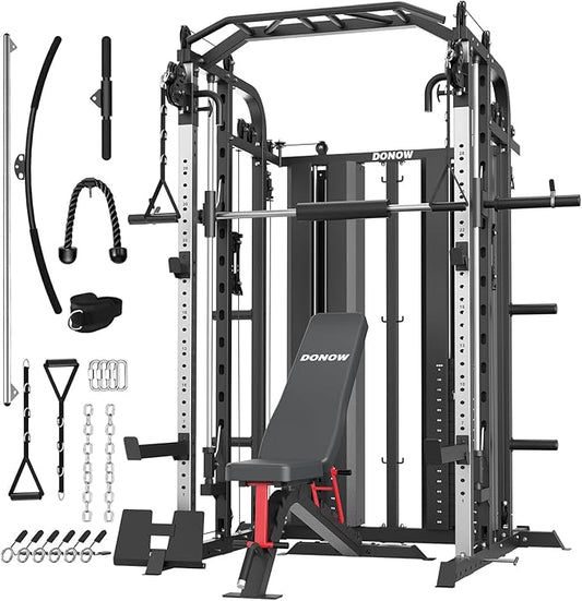DONOW Smith Machine with Weight Stacks Home Gym Sytem Power Cage Squat Rack Dual Cable Crossover Machine All in One