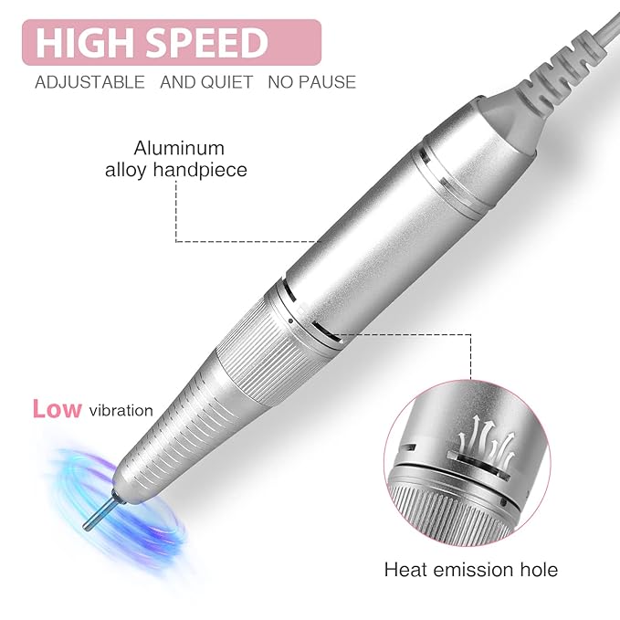 Professional Nail Drill Machine, AZ GOGO 30000RPM Rechargeable Portable Nail Drills for Acrylic Gel Nails - Cordless Electric Nail Drill with LCD Display (Pink)