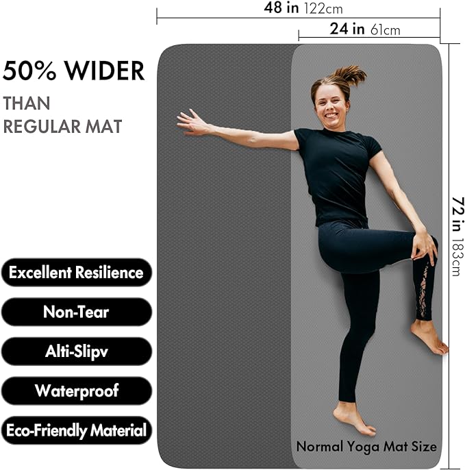 FrenzyBird Large Yoga Mat 6'x 4'（72”x 48”）—1/4" &1/3" Extra Wide Exercise Mat 183cm x 122cm Large Exercise Mat Big Home Yoga Mat Pilates Mat,Non Slip,Thick,TPE Workout Mat,for Women & Men, Yoga, Pilates, Gym and Floor Workouts Pilates