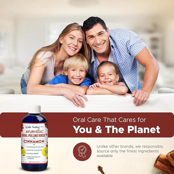 Dale Audrey Nano Hydroxyapatite Cinnamon Oil Pulling for Teeth and Gums, Alcohol & Fluoride-Free Organic Pulling Oil, Mouthwash Oral Health Rinse for Fresh Breath & Gum Care 8 FL Oz