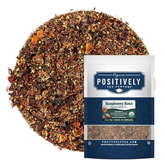 Organic Positively Tea Company, Raspberry Rosé, Herbal Tea, Loose Leaf, 4 Ounce