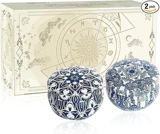 2 Pack 2.2-Ounce Scented Jar Candles - Blue&White Pordcelain Style - Perfect for Church, Family, Wedding, Party- Vibrant Colorful Iron Can Jars Candles(Lemon &Bergamot Fragrance)