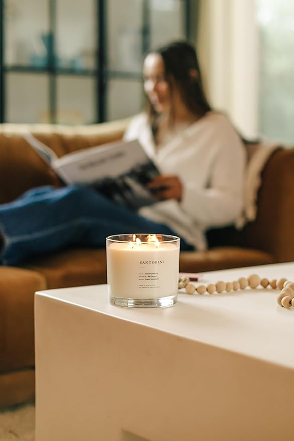 Brooklyn Candle Studio Santorini XL 3 Wick Candle - Luxury Scented Candle, Vegan Soy Wax, Hand Poured in The USA, 100 Hour Slow Burn Time - 27oz