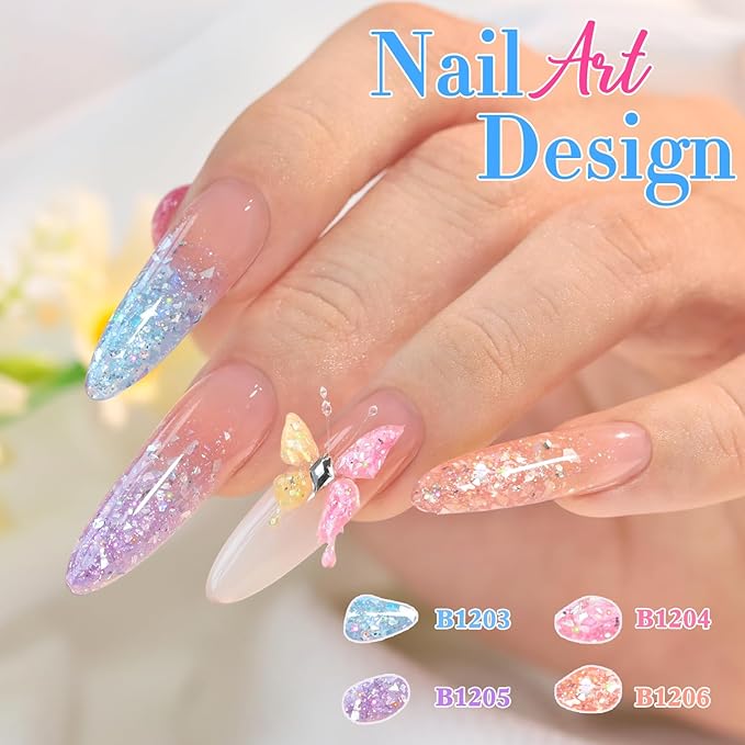 Double Rhythm 0.5 Oz Glitter Gel Polish Set of 6 Color with Display Borad 15 ml Full Size Kit Shimmer Reflective Sparkle Soak Off Manicure Salon DIY at Home (Black Red Pink Blue Orange Purple-T6-55)