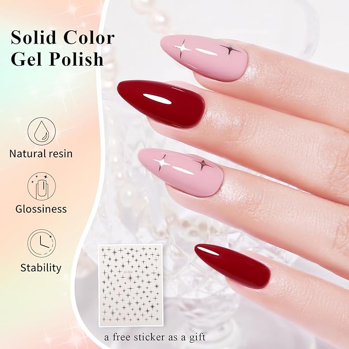 10ml Hema Free Gel Nail Polish Set, 6 Colors Gel Polish Kit Beige Purple Burgundy Red Nude Pink Manicure Gift for Women Art DIY and Salon