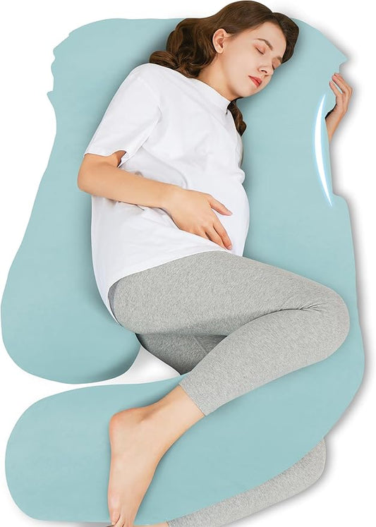HIPHOP PANDA U-Shaped Pregnancy Pillow for Sleeping - Full Body Maternity Support Pillow with Cooling Removable Cover - Comfort for Back, HIPS, Legs, Belly - 57 Inch for Pregnant Women, Ice Blue