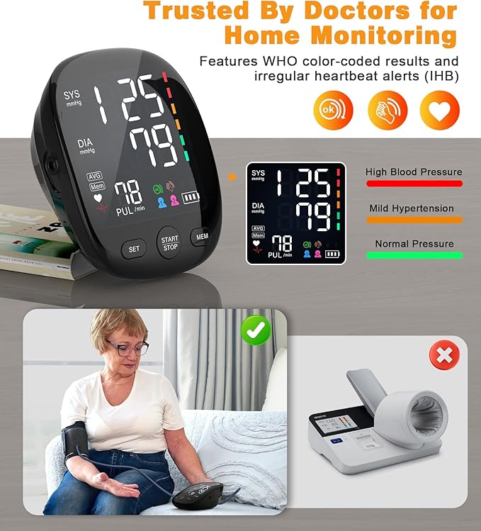 Upper Arm Blood Pressure Monitor for Home Use, FDA-Cleared, Electronic BP Machine with Dual User 240 Memory Sets, 4.7” Large LCD, Extended Cuff 8.66-16.54 in (22-42 cm), Dual Power USB/AAA Batteries