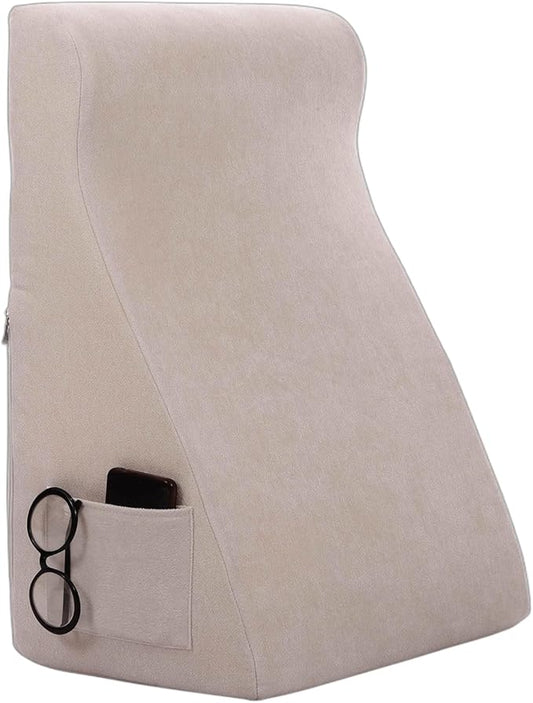 Bed Reading Pillow - Sofa Bed Wedge Pillow - Post-Op Recovery Backrest Pillow - Working Lumbar Support Reading Pillow with Removable Pillowcase Beige 27x20x12in