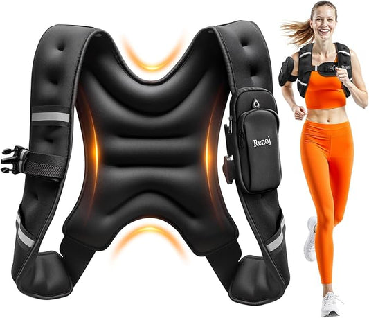 Renoj Weighted Vest for Women Men: 6lb/8lb/10lb/12lb/16lb/20lb Weight Training Vest for Workout, Running, Walking, Exercise, Weight Loss, Weight Lifting - With Reflective Strips and Storage Pocket