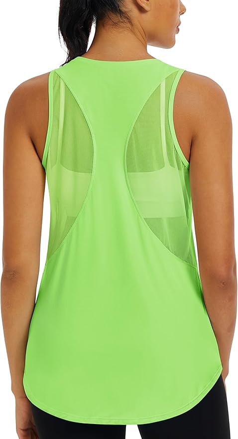 MAGCOMSEN Womens Workout Tops Racerback Tank Tops Mesh Back Breathable Sleeveless Quick Dry Running Athletic Shirts