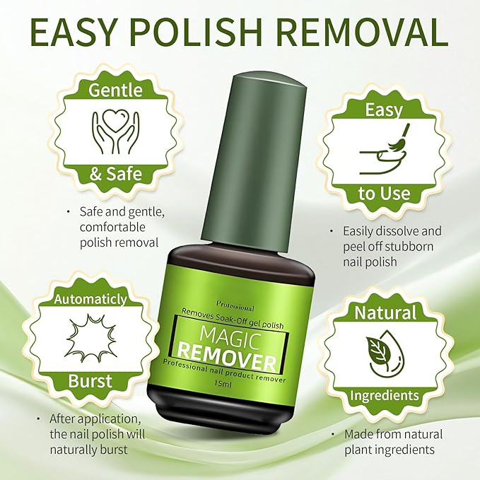 Gel Nail Remover,3PCS Magic Gel Remover for Nails,Professional Gel Polish Remover,No Need to Soak or Wrap,Quickly and Easily removedor de gel para uñas - 15ml