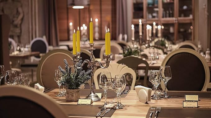 Hyoola 7 Inch Beeswax Taper Candles 12 Pack - Handmade, All Natural, 100% Pure Unscented Bee Wax Candle - Tall, Decorative, Golden Yellow - 7 Hour Burn Time