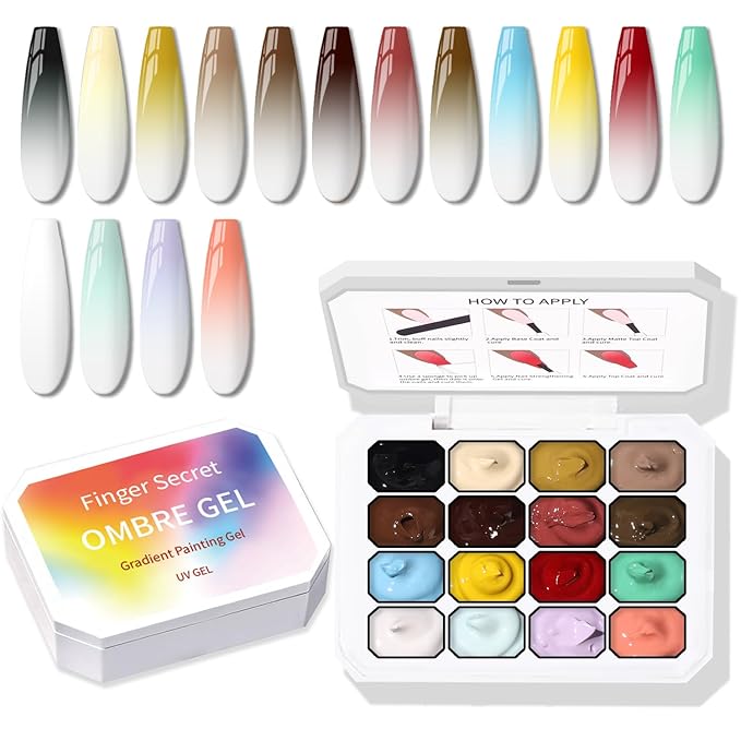 Sponges Pat Gel Nail Polish Palette, 16 Colors Blending Ombre Gel Polish Patting Gradient Painting Nails Art, No Wipe, UV/LED Cured (16 Colors A)