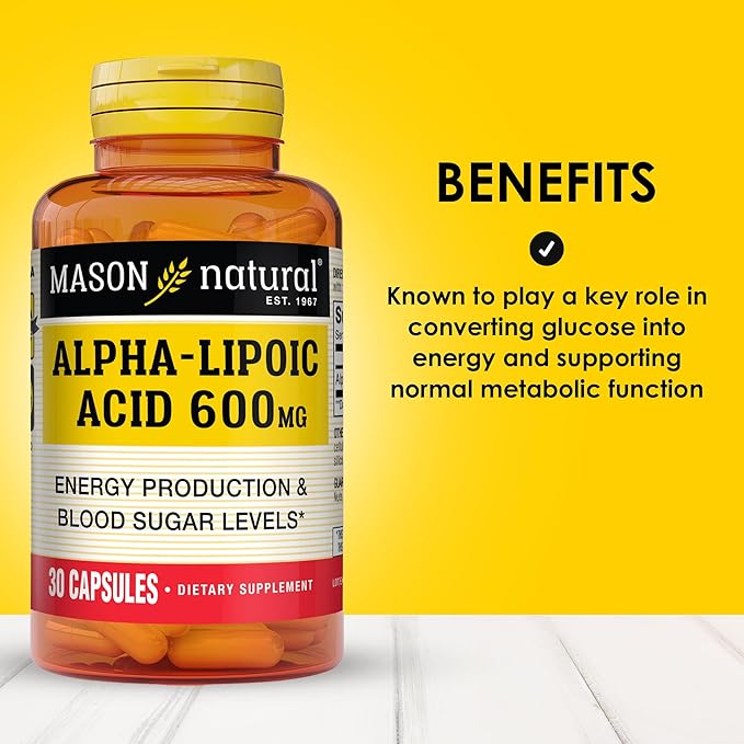 MASON NATURAL Alpha Lipoic Acid 600mg per Serving, Gluten Free ALA Supplement, 30 Capsules