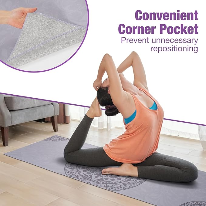 MoKo Yoga Towel, Non Slip Hot Yoga Blanket Printing Pattern Quick Dry with Corner Pocket for Bikram, Pilates, Gym Workout, Outdoor Picnic