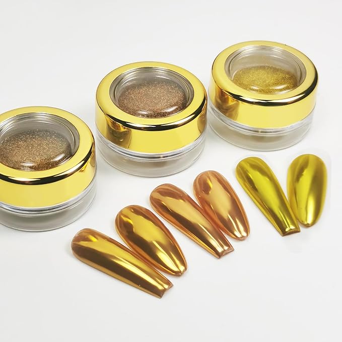 Holographic Mirror Gold Chrome Nail Powder Kit Effect Pure Metallic Dust Sequins UV Gel Gold Nail Chrome Powder Set Pigment for Nail Art Decoration