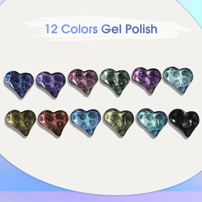 ROSALIND Chameleon Gel Polish - 12 Colors Aurora Shimmer Gel Nail Polish Set Multicolor Gradient Effect Soak Off UV Set Sparkle Chrome Nail Art Collection Manicure Gift for Women