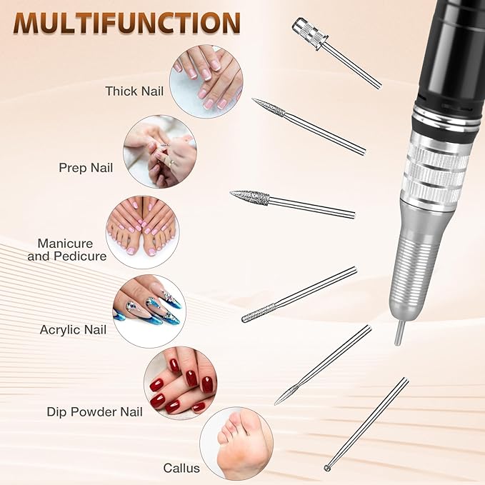 Professional Nail Drill Machine, HoMove 35000RPM Portable Nail Drills, Rechargeable Efile Nails Drill, Low Heat Electric Nail File for Acrylic Gel Nails（Pearl White）