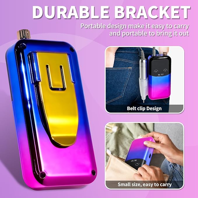 LIMEGIRL Professional Electric Nail File Drill Bits Kit 45000RPM for Acrylic Toenail Machine Clippers with 14 Drill Bit Gradient Blue Portable Rechargeable Cordless