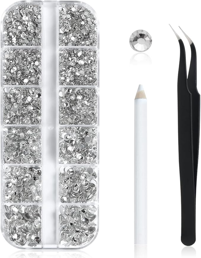 3972pieces Nail Art Rhinestones Kit Nail Gems Ab Flatback 6 Sizes Rhinestones for Nail Art Craft(Clear)