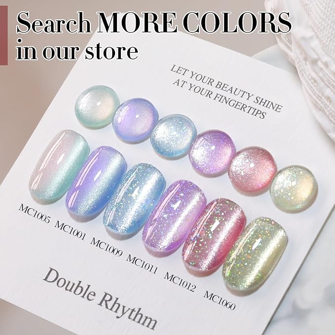 Double Rhythm 0.5 OZ Cat Eye Gel Polish with Magnet 15ML Holographic Glitter Shimmer Translucent Jelly Color Magnetic Gel Polish Salon DIY at Home (Rainbow Purple-MC1011)