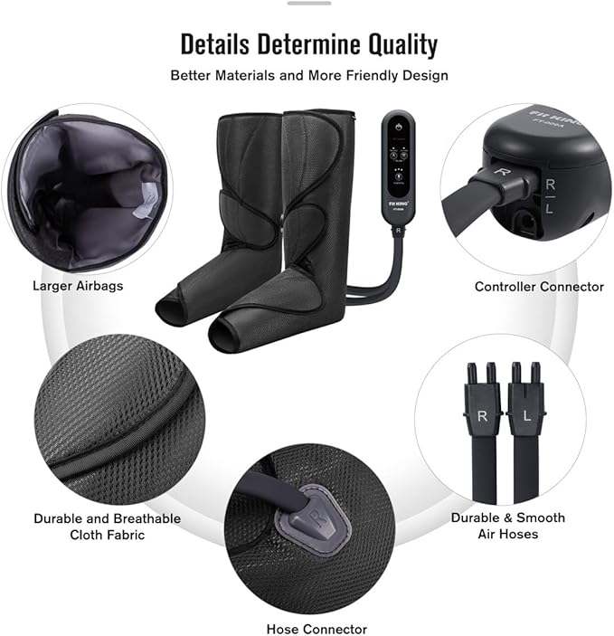 FIT KING Leg Massager for Circulation Air Compression Leg and Foot Massager to Relieve Pain Swelling Edema with Handheld Controller - 3 Intensities 2 Modes - Great Gift for Wife Mom and Friend