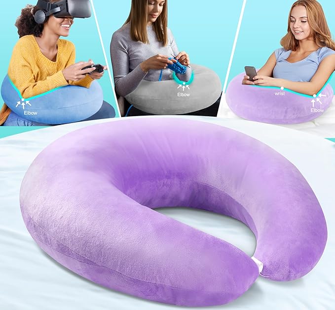 Gaming Pillow Arm Support Pillow for Bed & Sofa: Ergonomic U-Shaped Lap Pillow with Elbow Rest for Adults & Kids - Reduces Arm Pain & Fatigue During Gaming, Reading, Working & Crocheting