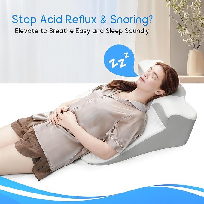 Bed Wedge Pillow for Sleep Apnea, Acid Reflux & Snoring Relief - Post-Surgery Recovery Pillow with Ergonomic 3-in-1 Certified Memory Foam for Back, Neck & Head Support - Ideal for Back & Side Sleepers