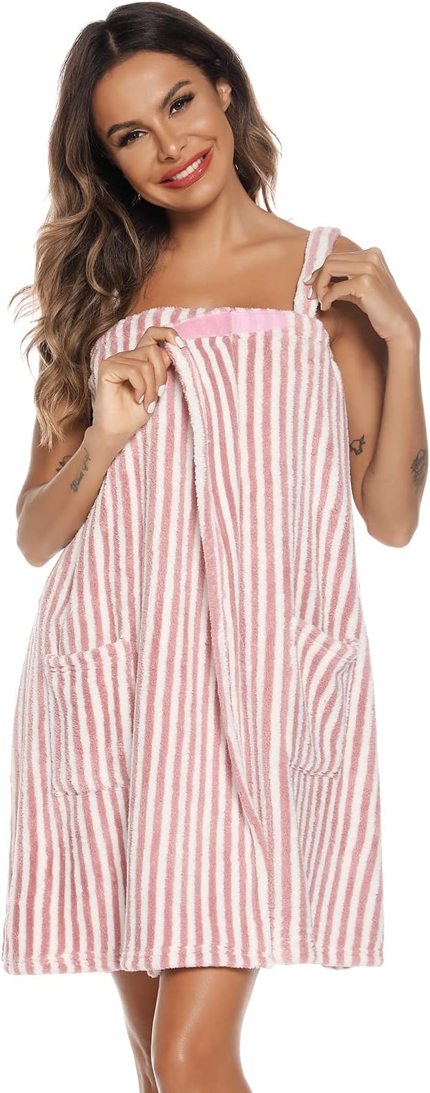Veseacky Women Bath Wrap Towel for Womens Shower with Pocket Adjustable Spa Robe & Facial Headband