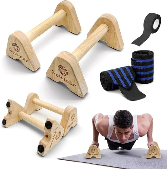 2PCS Wooden Parallettes Push up Bars, Non-Slip Base, Wood Pushup Handles with Wrist Guard, Exercise Home Workout Equipment for Men and Women Strength Training, Planks Calisthenics