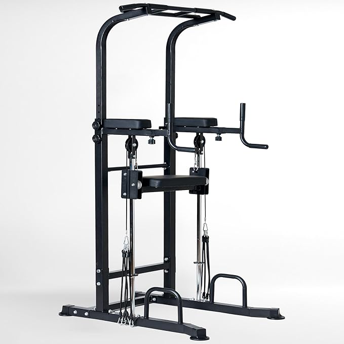 Dland Power Tower Dip Station Pull Up Bar Exercise Tower, Free Standing Pull Up Bars For Home Gym Strength Training Workout Equipment