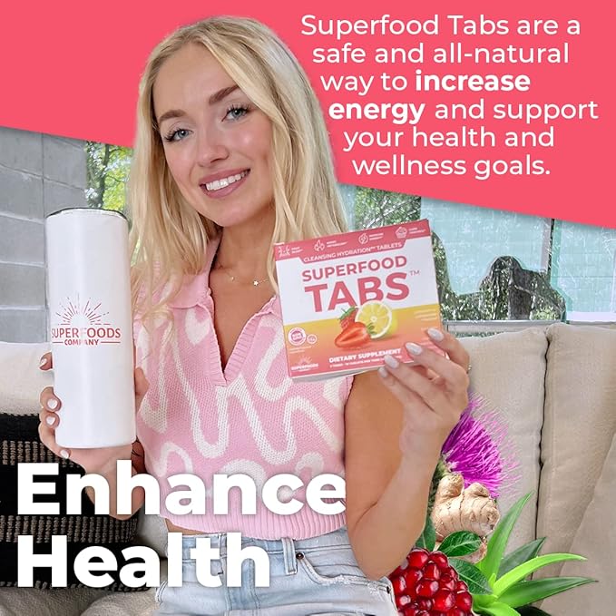 Superfood Tabs Superfoods Company Detox Cleanse Drink - Supplement for Women & Men - Support Healthy Weight, Digestive Health, Cravings & Bloating Relief - Strawberry Lemonade Flavor [30 Tablets]