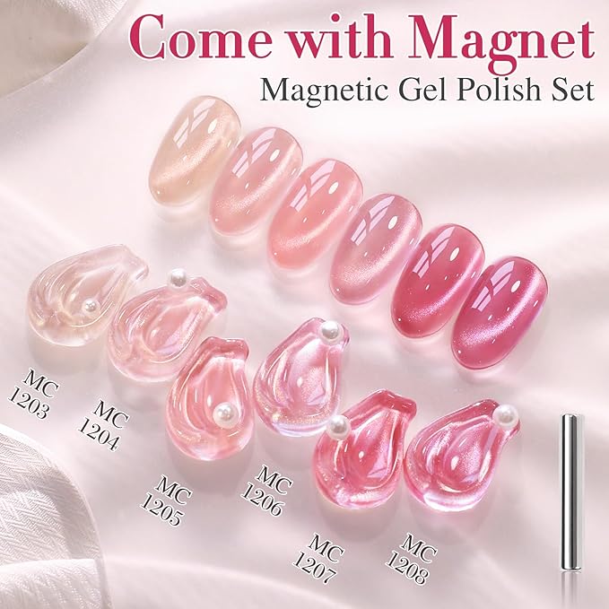 Double Rhythm 0.5 OZ Cat Eye Gel Polish with Magnet 15ML Holographic Glitter Shimmer Translucent Jelly Color Magnetic Nail Polish Salon DIY at Home (Peach Purple-MC1208)